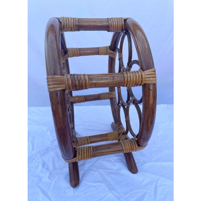 Boho Chic Tiki Bar Seven Bottle Wine Rack, Wine Storage Wine Basket in Wicker & Bamboo For Sale In Palm Springs - Image 6 of 8