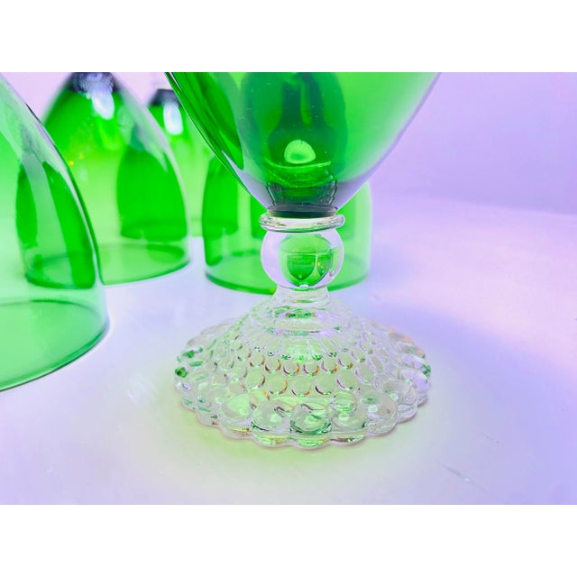 1950s Vintage 1950's Forest Green Water Tumbler/Goblet Wine Glass With Clear Bubble Feet- Set of 6 For Sale - Image 5 of 6