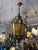 Gothic Gothic Revival Style Gilt Metal + Amber Glass Lantern Pendant, Vintage For Sale - Image 3 of 12