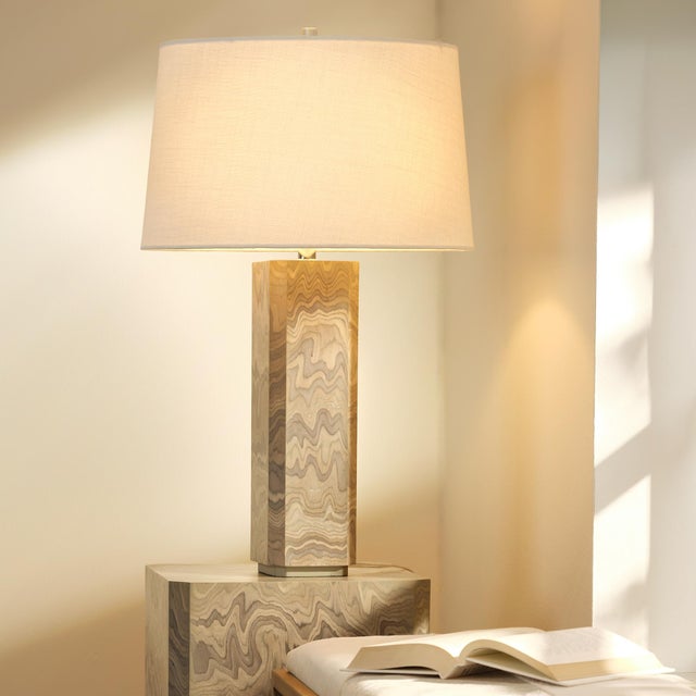 Canyon Table Lamp, Sand Grey Wood Veneer Inspired by the layered strata found inside American canyons, this earthy table...
