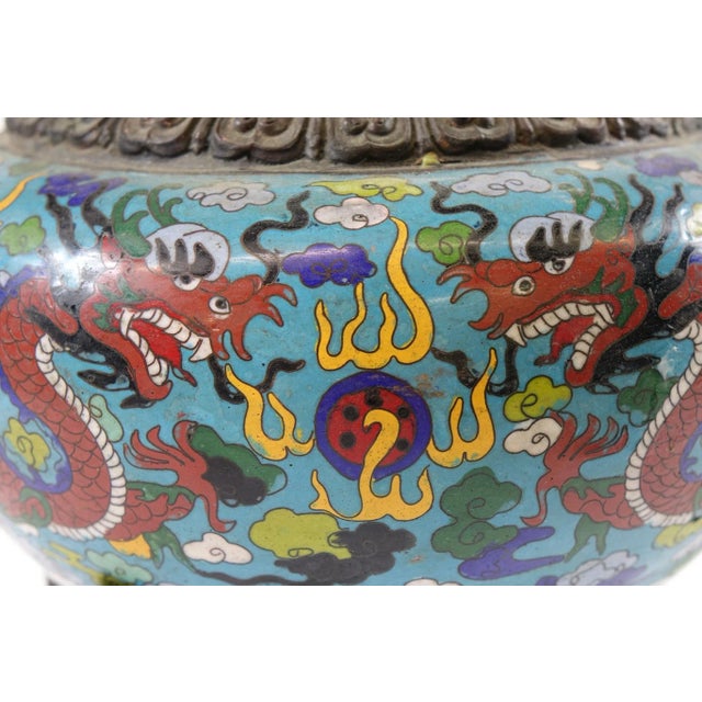 Antique Chinese Cloisonne Tripod with Top For Sale - Image 6 of 12