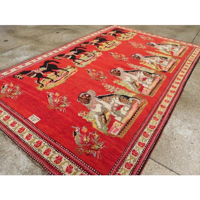 Textile Galerie Shabab Collection Mid-20th Century Handmade Caucasian Karabagh Pictorial Accent Rug For Sale - Image 7 of 9