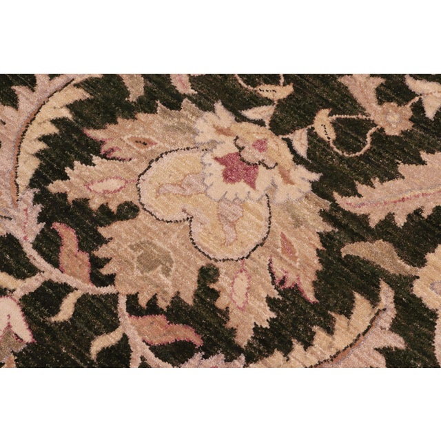 Art Nouveau Classic Ziegler Jolie Dark.green/Tan Wool Round Rug - 8'10'' X 9'2'' For Sale - Image 3 of 9