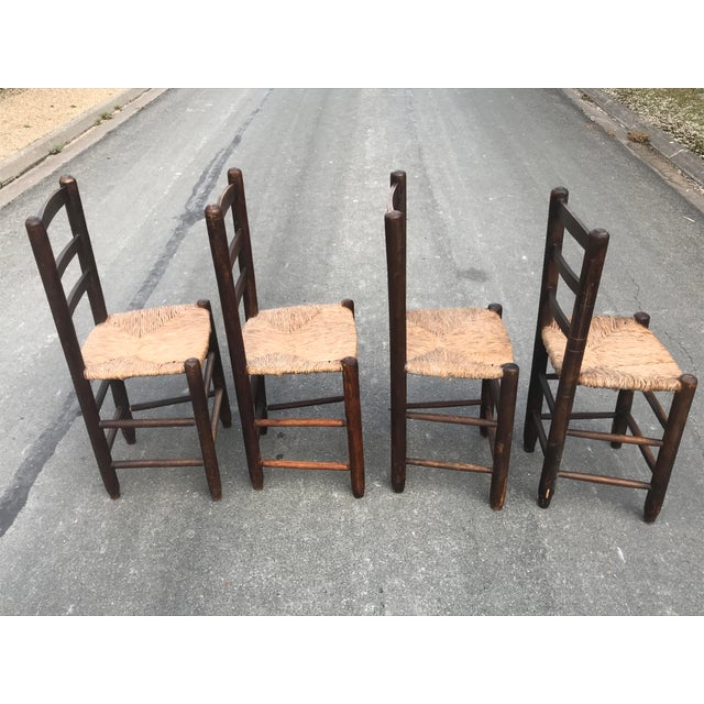 Brown Rustic Chairs with Straw Seats, 1950, Set of 4 For Sale - Image 8 of 14