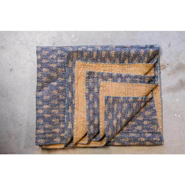 Blue Indian Dual Colored Kantha Throw For Sale - Image 8 of 9