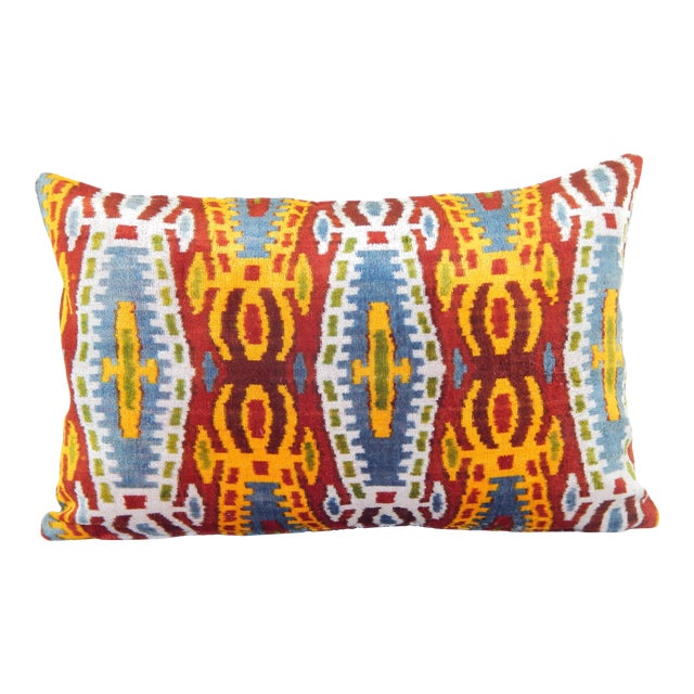 Silk Velvet Ikat Accent Pillow For Sale