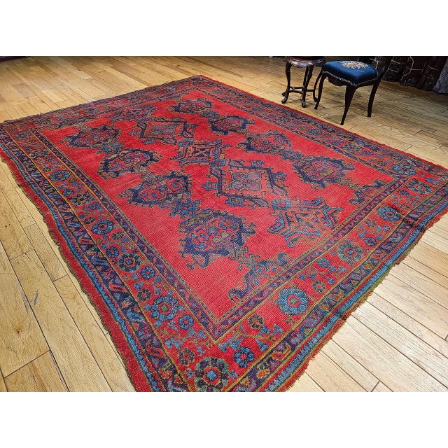 Vintage Turkish Oushak Hand-Knotted Rug, Red Geometric, Early 1900s, 9' x 11' For Sale - Image 10 of 18