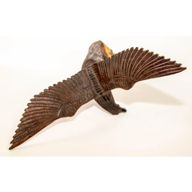 Wood 1960s Large Hand-Carved Iron Wood American Bald Eagle Art Sculpture For Sale - Image 7 of 12
