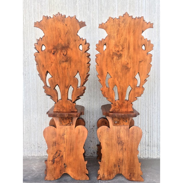 Wood Pair of 18th Century Italian Renaissance Lion Carved Walnut Sgabello Hall Chairs For Sale - Image 7 of 18