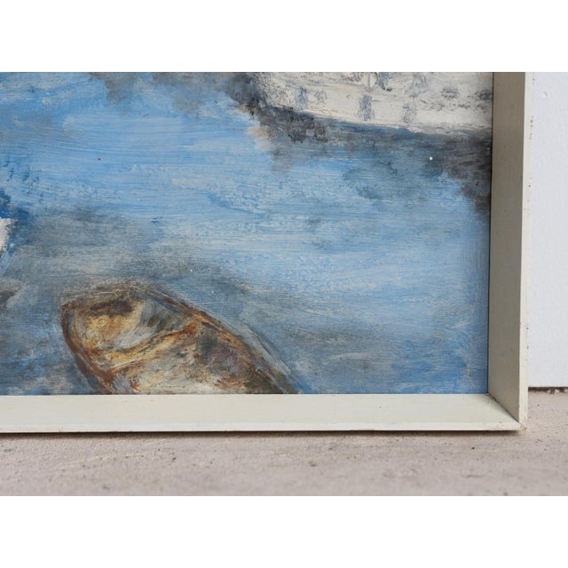 Textile Vintage Mediterranean Harbour Scene, Original Impressionist Oil Painting, Mid 20th Century For Sale - Image 7 of 9