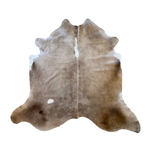This gorgeous natural Brazilian cowhide rug in a warm champagne/taupe color palette has a wonderful glossy finish with...