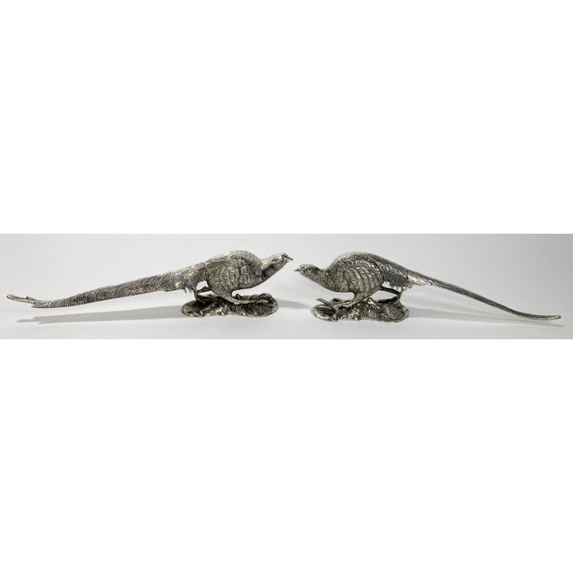 Pair of antique Victorian era pheasant sculptures intricately detailed. Silver plated with a charming antique patina,...