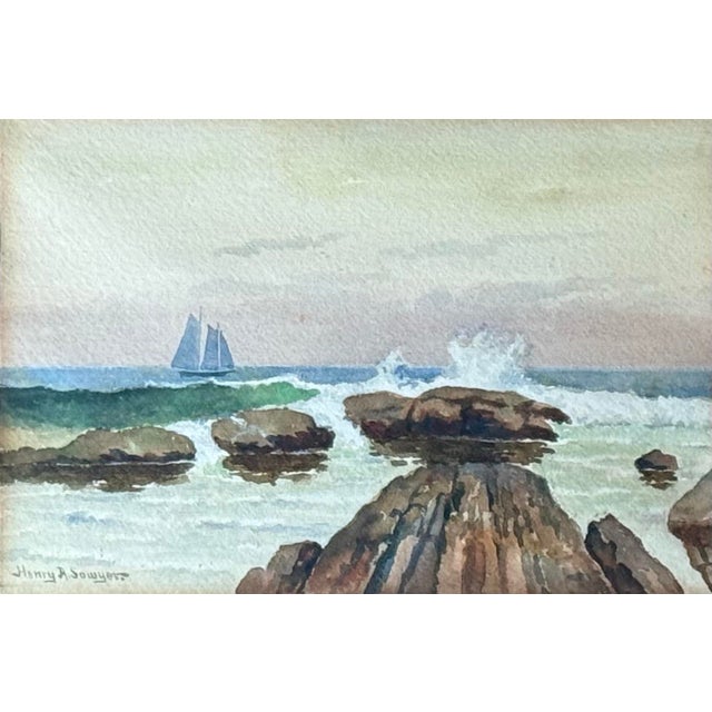 Traditional Henry R. Sawyer Antique Framed Seascape Watercolor For Sale - Image 3 of 10