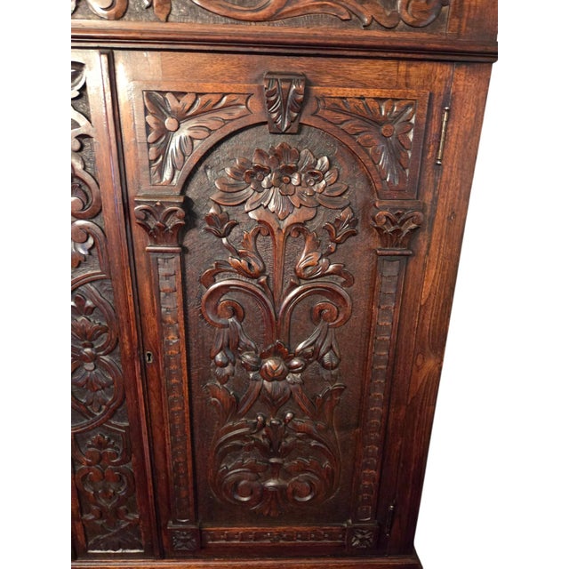 Antique Italian Renaissance Revival Walnut Marble Hutch China Liquor Cabinet Bar For Sale - Image 13 of 16