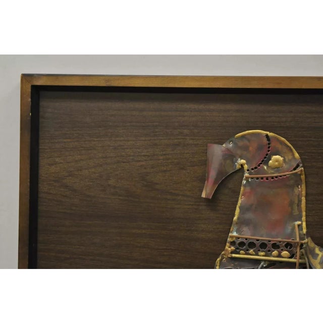 Vintage Mid Century Modern Brutalist Gilt Metal Horse & Chariot Wall Art For Sale - Image 4 of 11