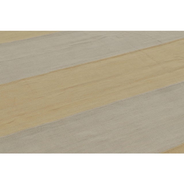 Rug & Kilim’s Contemporary Kilim in Gold and Gray Textural Stripes For Sale In New York - Image 6 of 11