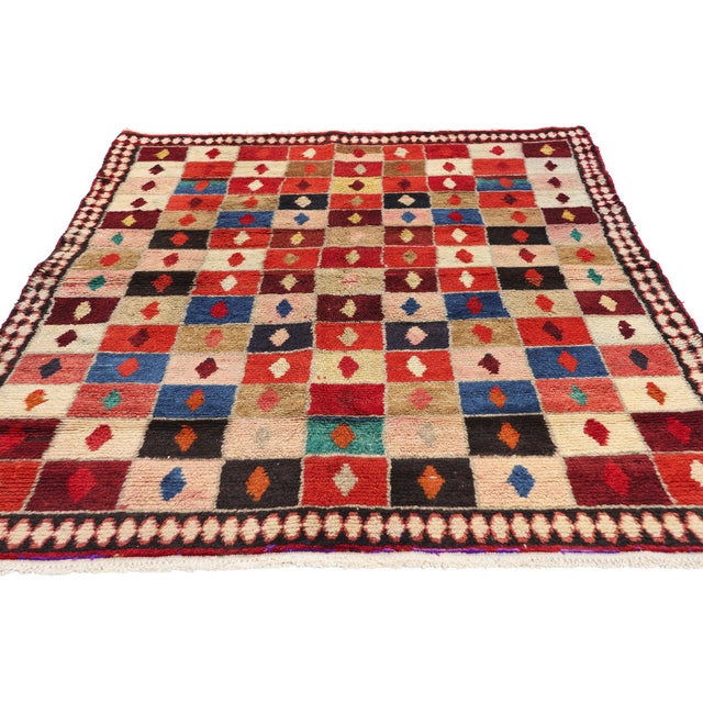 Mid-Century Modern Vintage Persian Lori Checkerboard Rug - 04'01 X 06'01 For Sale - Image 3 of 9
