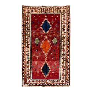4 X 7 Room Size Persian Shiraz Wool Rug in Red With Tribal Motif For Sale