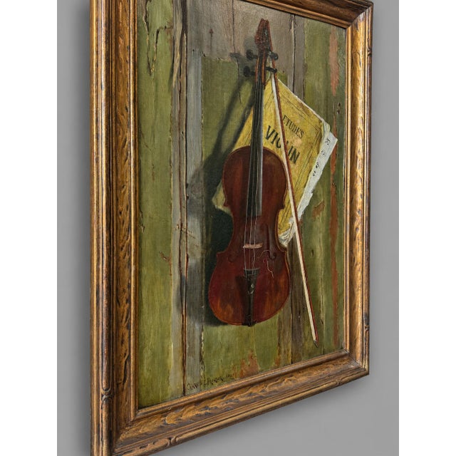 American Charles E. Proctor (American, 1866–1950) Trompe-L’Œil Still Life With Violin For Sale - Image 3 of 8