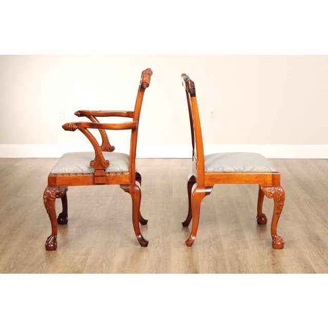 Chippendale Georgian Style Set of Eight Carved Mahogany Dining Chairs For Sale - Image 3 of 12