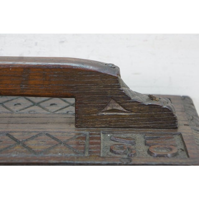 Wood Antique Folk Art Anno 1716 Geometric Carved Oak Door Handle Wall Plaque 19" For Sale - Image 7 of 11