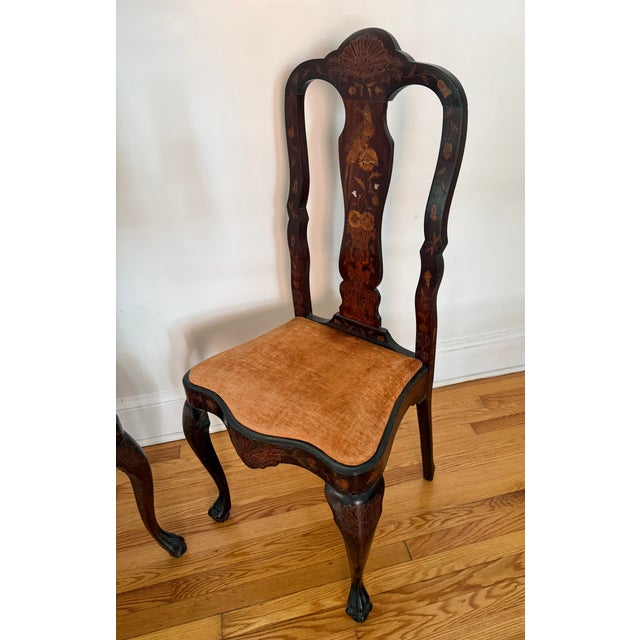 Queen Anne 19th Century Dutch Marquetry Inlaid Side Chairs, a Pair For Sale - Image 3 of 18