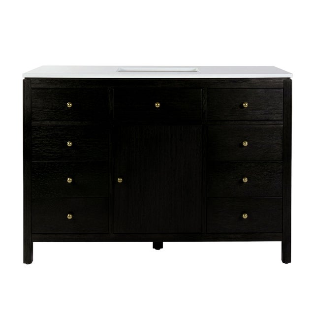 Nora 48 in. W Quartz and Wood Single Sink 8 Drawer Bathroom Vanity Set, Antique Coffee For Sale In Chicago - Image 6 of 11