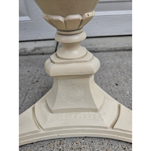 Late 20th Century Round Faux Marble Top Side Table Plant Stand -Off White and Cream For Sale - Image 5 of 11