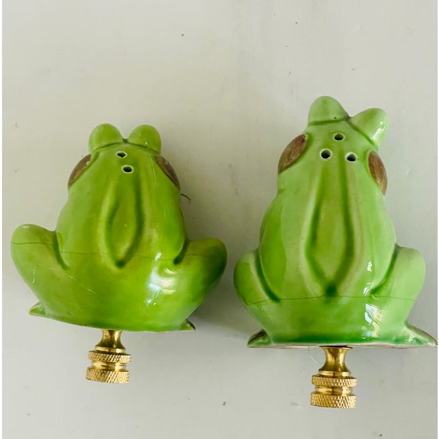 1960s 1960s Pair Cute Ceramic Frog Figurines Lamp Finials For Sale - Image 5 of 5