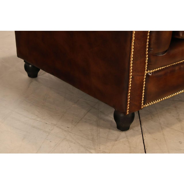 Chesterfield Style 6 Foot Cognac Brown Tufted Leather Sofa For Sale - Image 10 of 16
