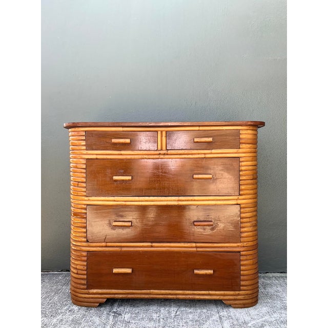 Vintage Deco Stacked Rattan Tall Chest of Drawers For Sale In West Palm - Image 6 of 12