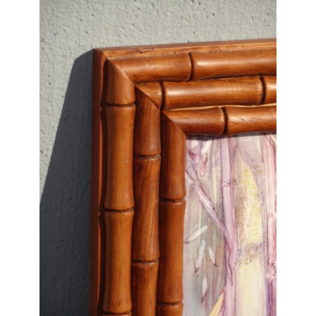 Vintage Bamboo Frame Abstract Watercolor Picture by Susan Wood For Sale - Image 9 of 13