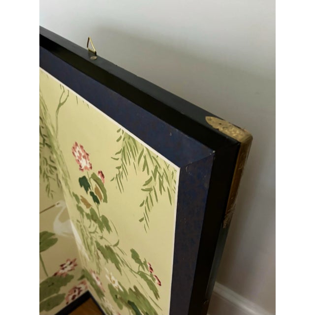 Mid 20th Century Antique Japanese Byobu Four-Panel “Lotus and Heron” Folding Screen For Sale - Image 5 of 12