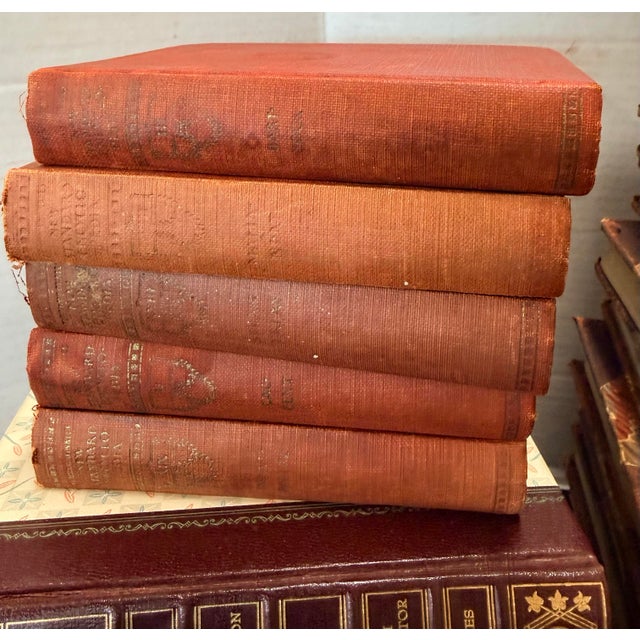 Traditional Collection of Vintage Decorative Books Red Leather For Sale - Image 3 of 5