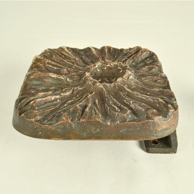 1970s Brutalist Bronze Square Push Pull Door Handles with Flower Relief, 1970s, Set of 2 For Sale - Image 5 of 14