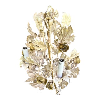 Vintage Tole Four Light Chandelier in Champagne and Gold For Sale