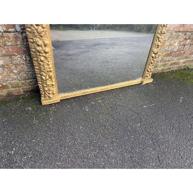 Large Antique English Arched Top Overmantle Mirror with Gilt Ornate Frame, 19th Century For Sale - Image 3 of 6
