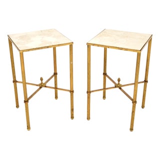 Vintage French Brass and Marble Side Tables, 1960, Set of 2 For Sale
