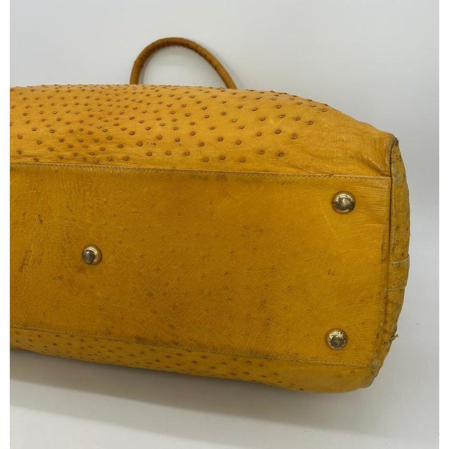 Mustard Vintage Gold Pfeil Mustard Tan Ostrich Leather Duffel Travel Bag Tote c1980s For Sale - Image 8 of 10