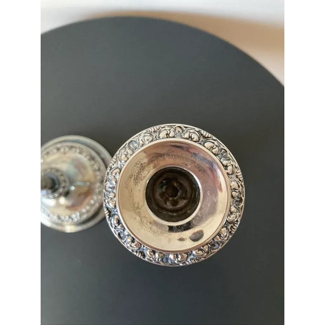 English Georgian Design Silver Plate Tall Candlesticks- A Pair For Sale - Image 9 of 12