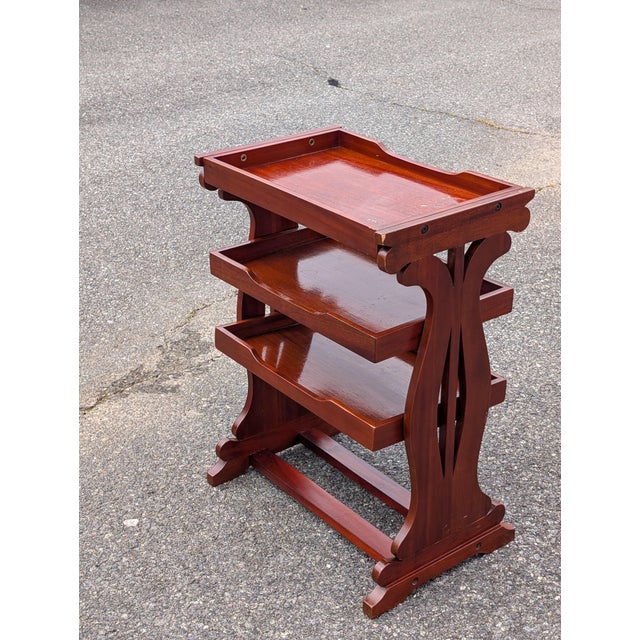 Wood Vintage Hand Carved Tray Top Storage Shelf For Sale - Image 7 of 10