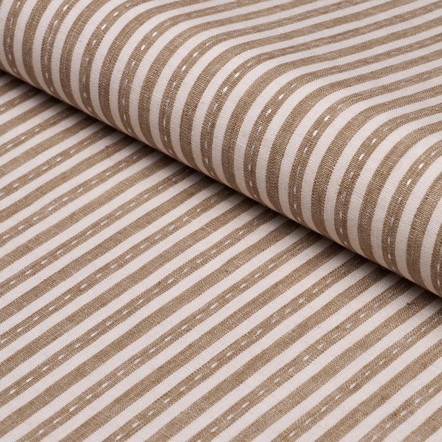 Schumacher Mathis Ticking Stripe Fabric In Flax For Sale