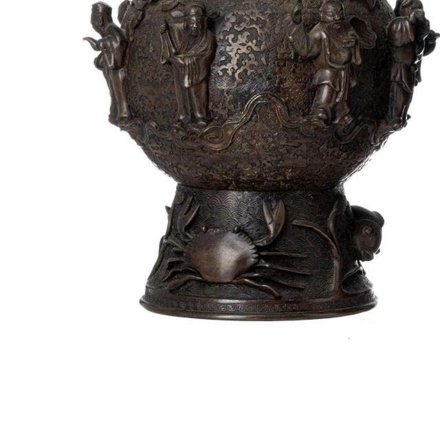 Japanese Bronze Vases, Set of 2 For Sale - Image 3 of 6