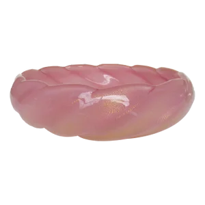Circa C.1960's Italian Hand-Blown Murano by Ercole Barovier' for Barovier' & Toso Swirled Bubble Gum Pink Bowl With Gold Leaf Inclusions