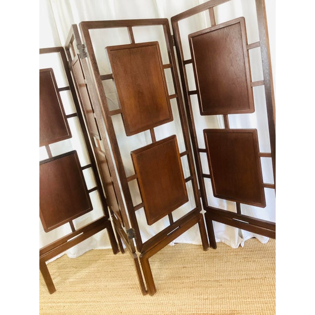 Vintage Art Deco 4 Panel Teak Wood Floating Panel Freestanding Room Divider For Sale In Las Vegas - Image 6 of 10