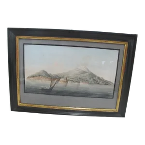 Pietro Fabris Antique Watercolor on Engraving Plate XXX View of Island of Ischia