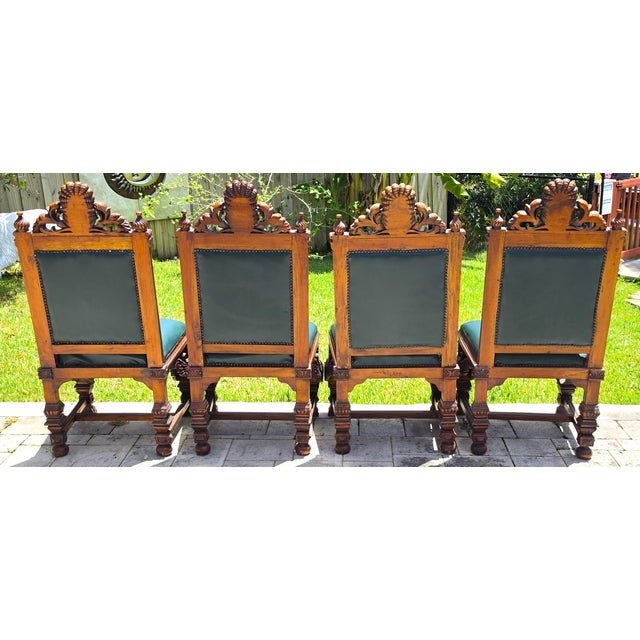 Antique Italian Renaissance Revival Hand Carved Dining Chairs Set of 4 For Sale - Image 11 of 18