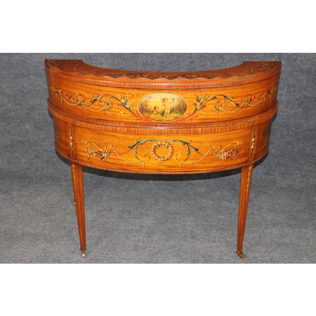English Made Satinwood Adams Paint Decorated Carlton House Desk With Cubbies For Sale - Image 4 of 18