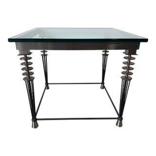 1980s Larry Laslo for Directional Postmodern Metal & Glass Side Table For Sale