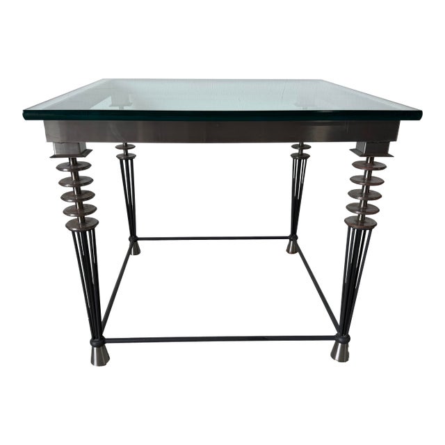 1980s Larry Laslo for Directional Postmodern Metal & Glass Side Table For Sale